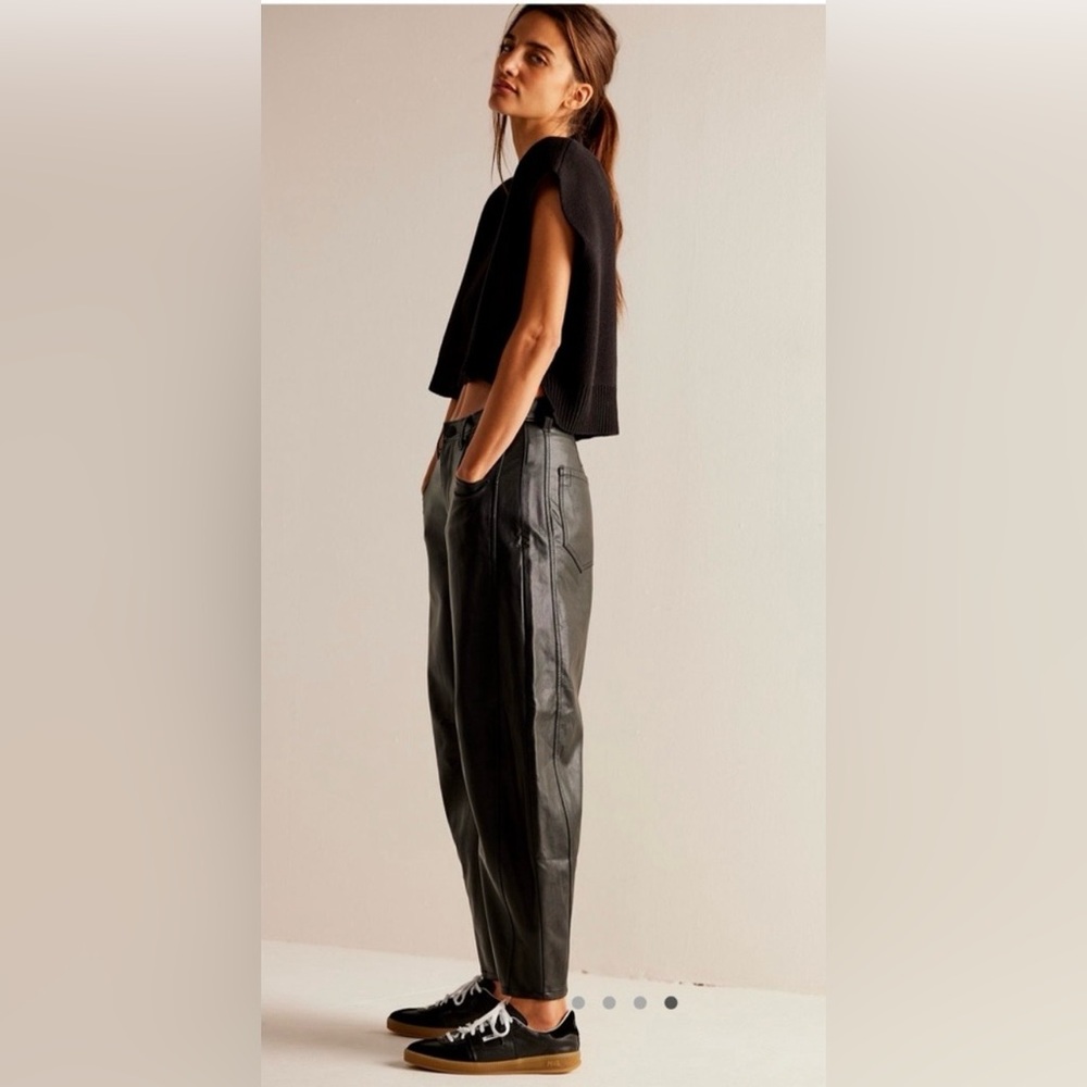 We The Free Black Faux Leather High-Waist Trousers